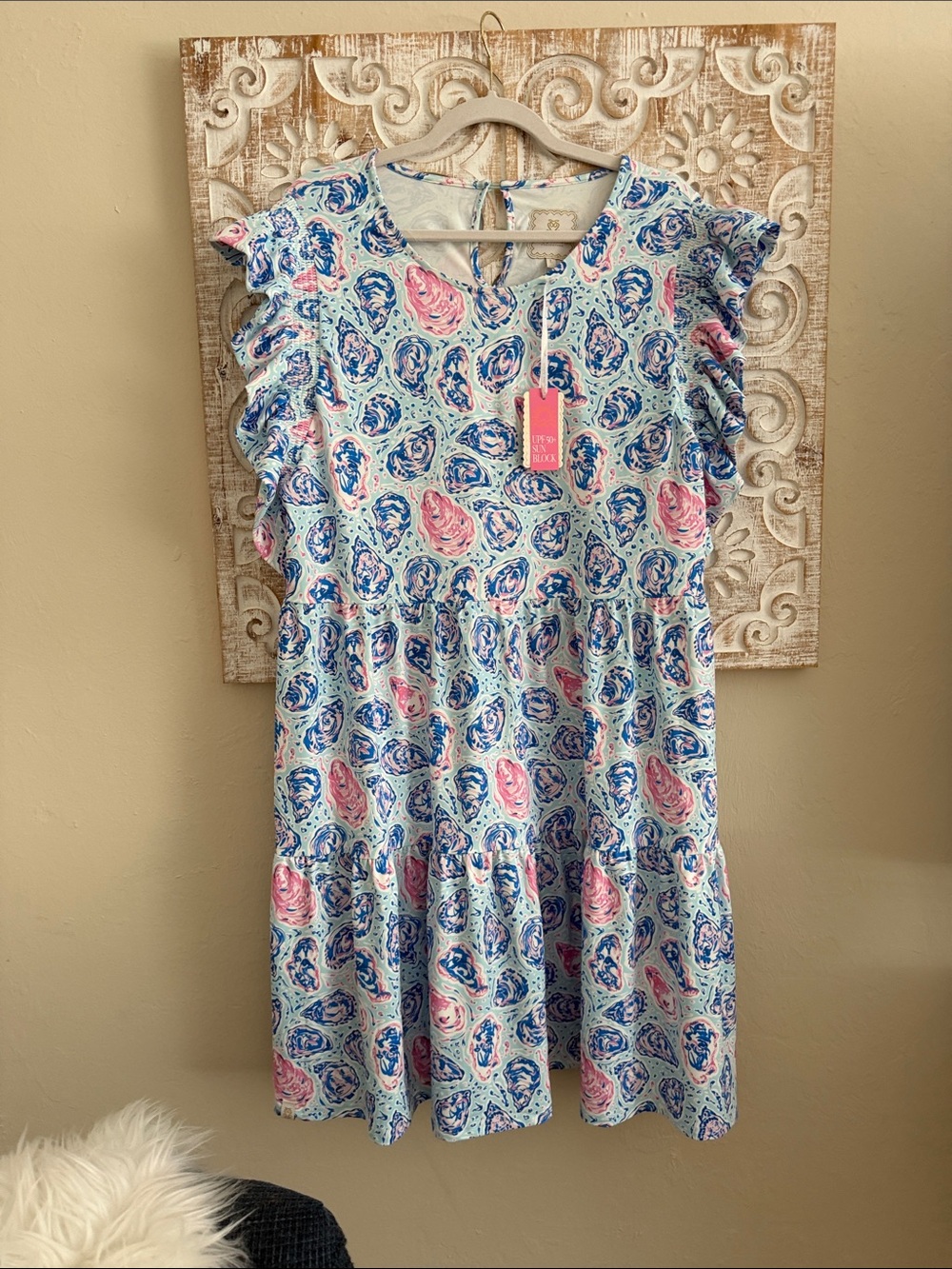Simply Southern Oyster Light Blue and Pink Maxi Dress